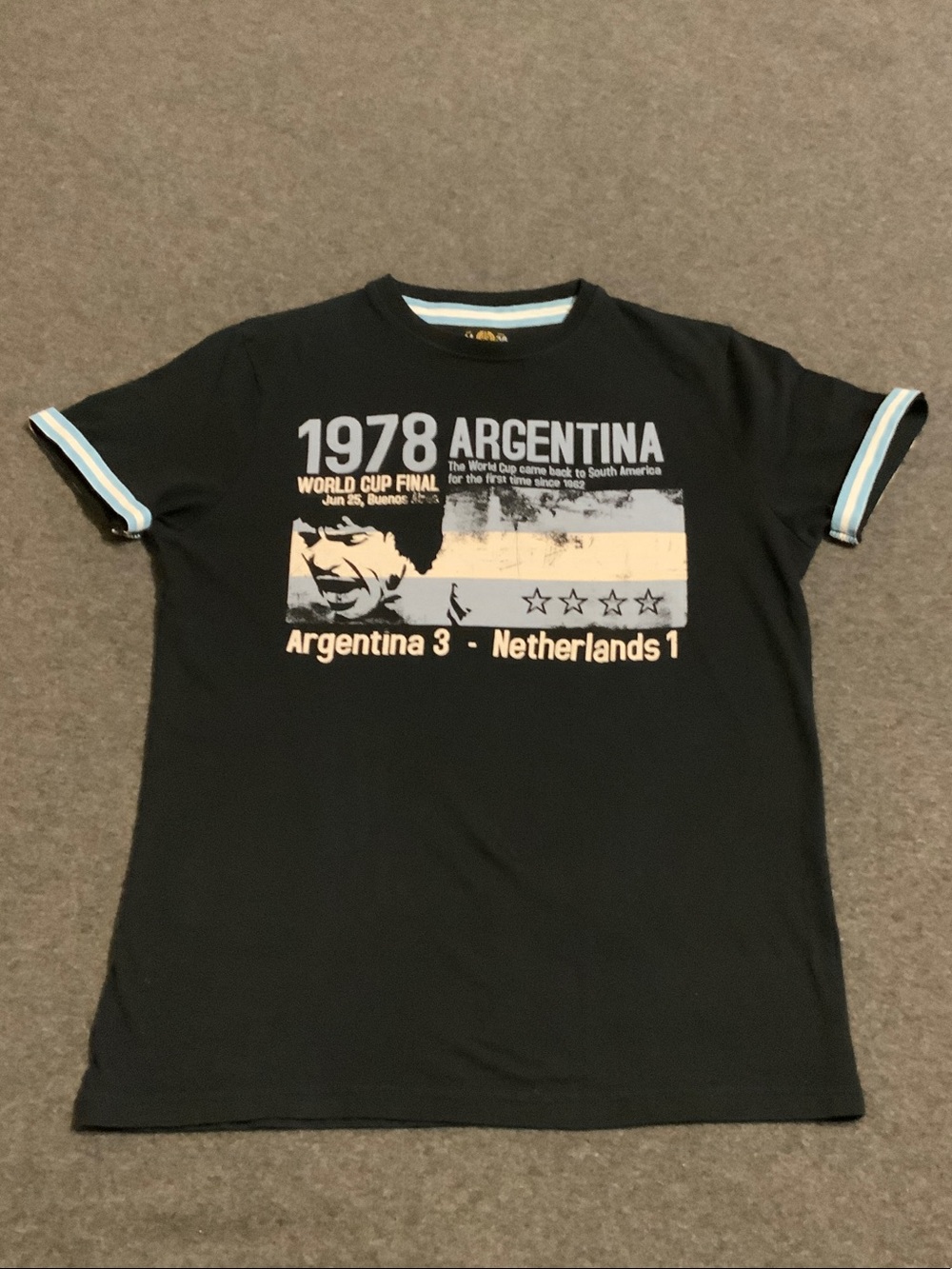1978 Argentina World Cup Graphic Tee - Black with Sky Blue & White